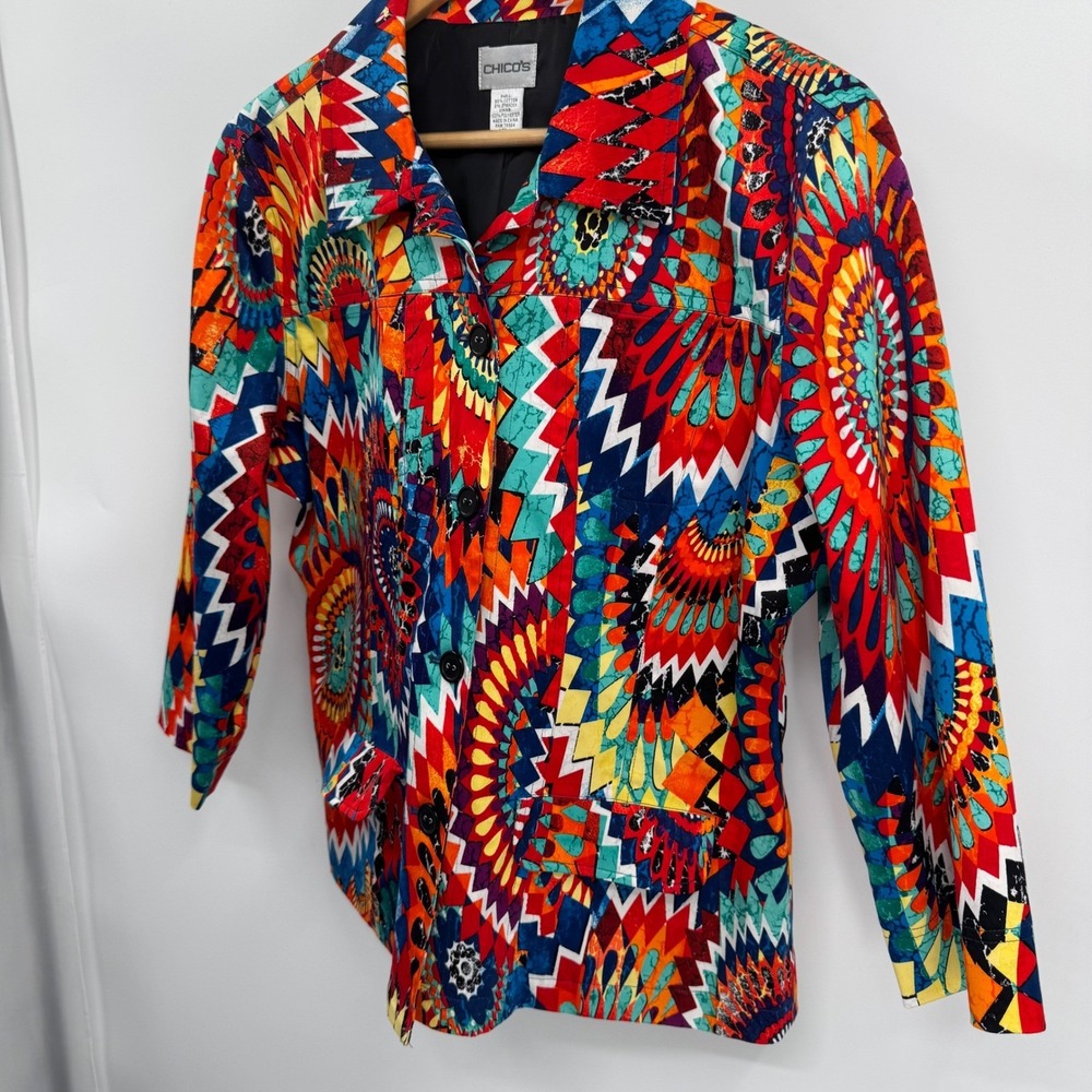 Chicos Womens Button Front Jacket‎ Maximalist Psychedelic Retro Festival Size M - Picture 3 of 8